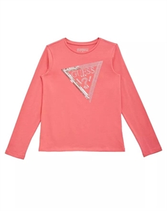 Футболка с длинным рукавом и круглым вырезом для девочек 7-16 лет, розовый Guess