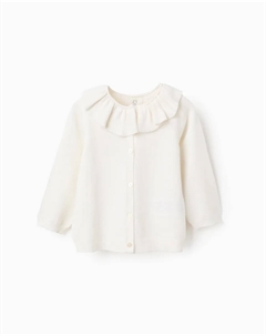 Вязаная детская куртка с рюшами, белый Zippy