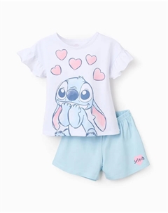 Детская пижама для девочки, 100% хлопок, с изображением Ститча и оборками, белый/синий Zippy