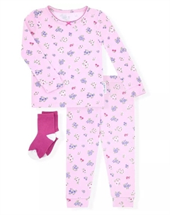 Детский двухкомпонентный пижамный комплект с носками для девочек с нежным цветочным принтом, розовый Max & olivia