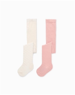Набор из 2 детских трикотажных колготок для девочки, светло-розовый Zippy