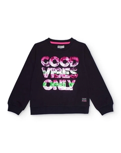 Черное худи для девочки с разноцветными пайетками Tuc tuc