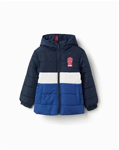 Детский пуховик для мальчика с капюшоном и реверсивный Человек-паук, темно-синий Zippy