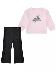 Детский комплект для девочек: футболка с принтом и расклешенные брюки, мультиколор Adidas