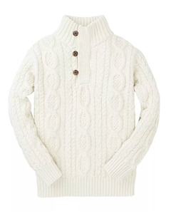 Мальчиковый органический свитер с воротником-стойкой и косичкой на пуговицах, белый Hope & henry