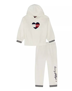 Детский комплект для девочек 4-6X: оверсайз худи и джоггеры с принтом, белый Tommy hilfiger