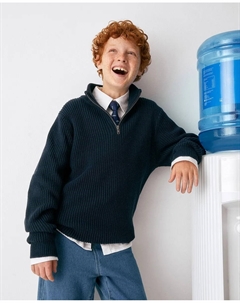 Джемпер с ребристой тканью и молнией, темно-синий Сфера