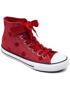 Маленькие девочки Chuck Taylor All Star Bows высокие кеды с верхней застежкой на липучке повседневные кроссовки от Finish Line, красный Converse