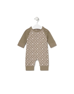 Детский комбинезон с ушками из гладкого хлопка с принтом, бежевый Tous