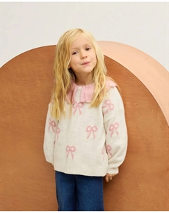 Джемпер свободного кроя с круглым вырезом, интарсия с цветочным узором для девочки, белый Kids el corte inglés