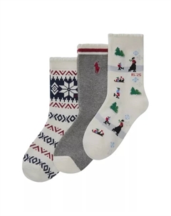 Маленькие и большие девочки 3 пары носков с зимним пейзажем фигуристки, белый Polo ralph lauren