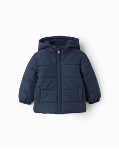 Детский стеганый пуховик с капюшоном и флисовой подкладкой, темно-синий Zippy
