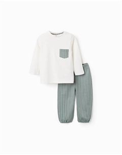 Детская пижама 100% хлопок с карманом и в полоску, белый Zippy