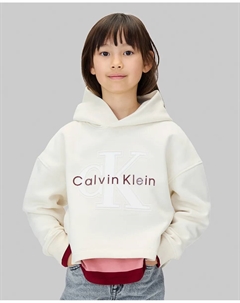 Толстовка для девочки с капюшоном и блестящим логотипом, серый Calvin klein