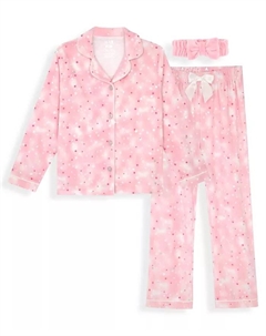 Девочки 6-16 три предмета фольгированный велюр куртка, брюки и повязка пижамный комплект, розовый Max & olivia