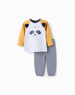 Детская пижама 100% хлопок в полоску с ушками, серый/желтый Zippy