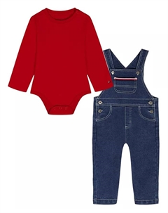 Комплект для мальчиков: боди с длинными рукавами и джинсовые комбинезон, мультиколор Tommy hilfiger