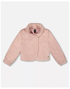 Детская короткая куртка из искусственного меха розового цвета Deux par deux