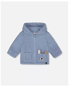 Детская куртка для мальчиков с капюшоном из плюша светло-голубого цвета Deux par deux