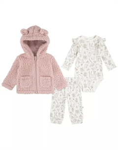 Детский комплект для девочек из трех предметов: куртка из шерпы, боди и штанишки Huggies
