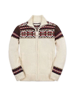 Мальчиковый органический свитер с длинным рукавом, молнией до низа, воротником стойкой и интарсией, коричневый Hope & henry