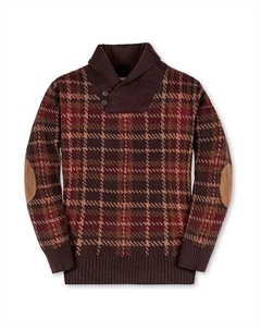 Органический джемпер с длинным рукавом и воротником шаль для мальчиков с аппликацией на локтях, коричневый Hope & henry