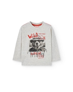 Детская хлопковая футболка с рисунком спереди, серый Boboli