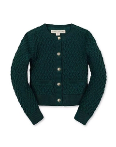 Органический кардиган с длинным рукавом в рубчик для девочек Little and Big Girls, зеленый Hope & henry