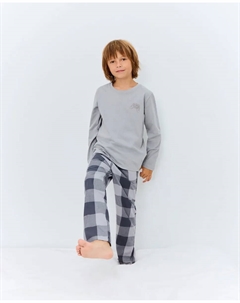 Детская пижама: длинная, комбинированная, с брюками в клетку и принтом консоли, черный Cotton juice