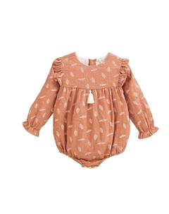 Детский комбинезон с листочным принтом и декоративной кисточкой, терракотовый Dadati