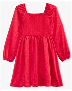 Длинное платье с рукавами для девочек 5-20 лет из сатина со сборками, красный Epic threads