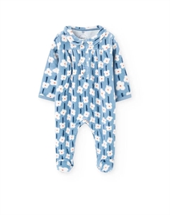 Велюровая пижама для младенцев с цветочным рисунком, синий/белый Boboli