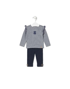 Детский комплект полосатая футболка с медвежонком и леггинсы, темно-синий Tous