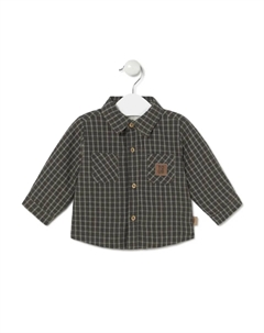 Детская рубашка из хлопка в клетку повседневного кроя, темно-зеленый Tous
