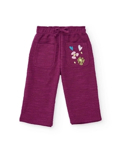 Широкие детские велюровые брюки бордового цвета с вышивкой в виде сердечек Tuc tuc