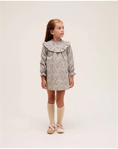 Детское платье с цветочным узором и воланом на воротнике, серый Dadati