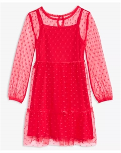 Длинное платье с рукавами из тюля для девочек 5-20, красный Epic threads