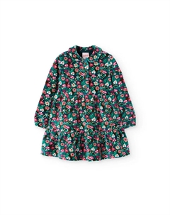 Детское вельветовое платье с цветочным принтом и отложным воротником, зеленый Boboli