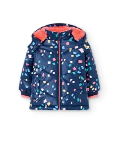 Длинная детская парка с принтом и капюшоном, синий Boboli