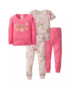 Детские пижамы для девочек из хлопка, 4 предмета, прилегающий крой, розовый, размер 3T Gerber