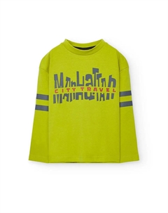 Детская футболка с рисунком спереди и длинным рукавом, фисташковый Boboli