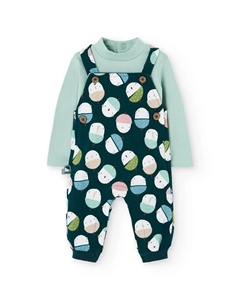 Детский комплект футболка и комбинезон с фантазийным принтом и воротником-стойкой, темно-зеленый Boboli