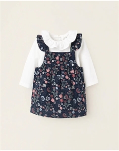 Комплект для малыша из вельвета с цветочным узором и оборками, темно-синий Zippy