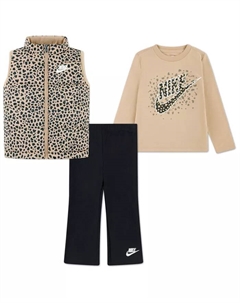 Детский комплект для девочек 2T-6X Wild Warmth: футболка, жилет и штаны, 3 предмета, мультиколор Nike