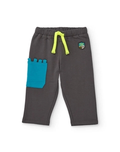 Детские длинные велюровые штаны серого цвета с декоративным синим карманом Tuc tuc