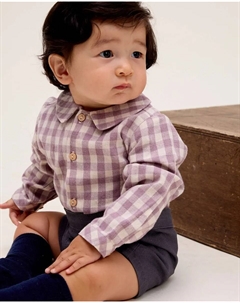 Клетчатая детская рубашка с круглым воротником, сиреневый/белый Dadati