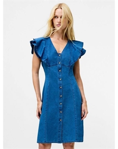 Платье из джинсового шамбре с хлопковыми рюшами, Mid Wash French connection