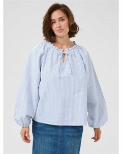 Блузка Nelly с полосками и бантом из хлопка, Mid Blue Kaffe