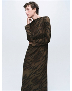 Платье Greta из сатина с принтом Animal Print, Brown Mango