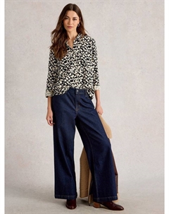 Софи блуза с длинными рукавами и воротником из хлопковой смеси в горошек White stuff